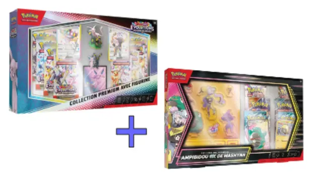 Bundle 2 Coffrets Pokemon : coffret Noctali et Mentali 8.5 avec figurine + coffret Ampibidou ex de Mashynn