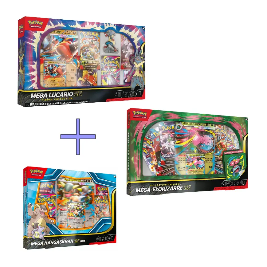 Pokemon : Bundle Coffret Mega Kangourex Ex + Mega Florizarre Ex + Mega Lucario Ex