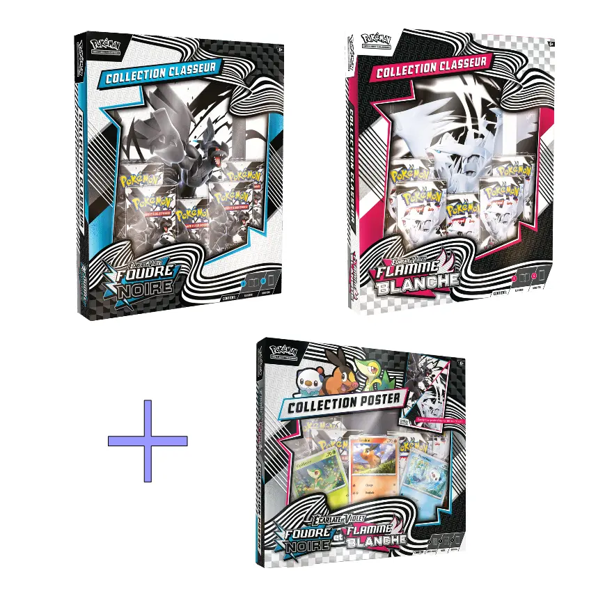 Pokemon Bundle EV10.5 : Foudre Noire Flamme Blanche : Coffret Poster + Coffret Classeur blanc + Coffret Classeur noir