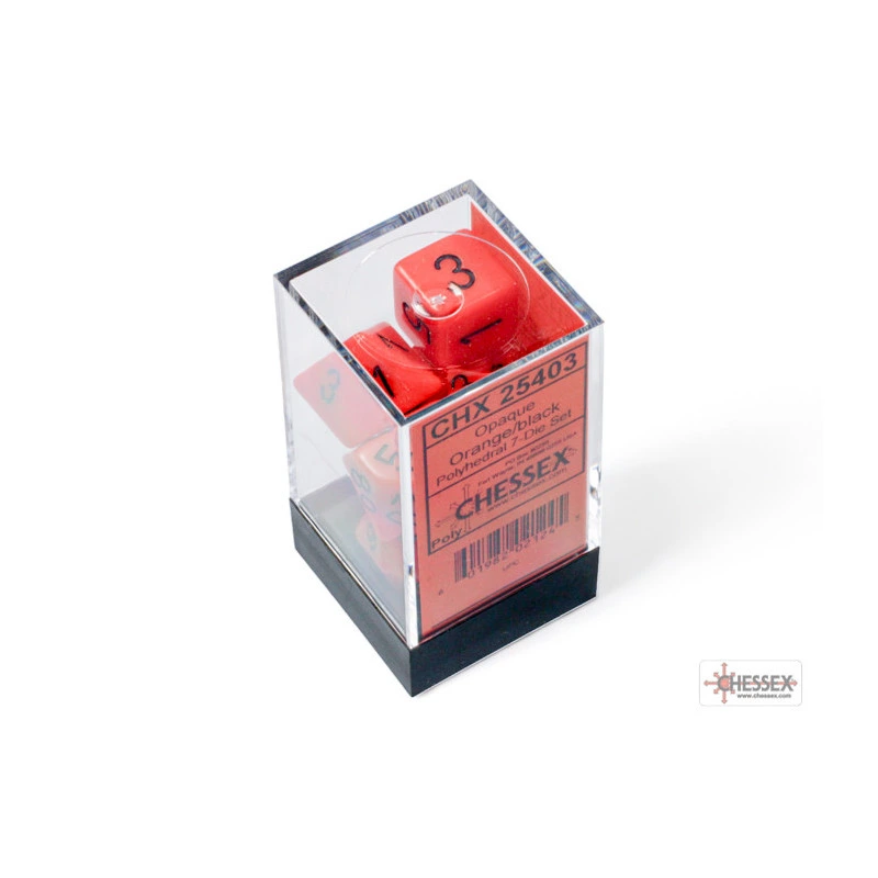 CHESSEX - Set de 7 dés - Opaques - Orange/Noir