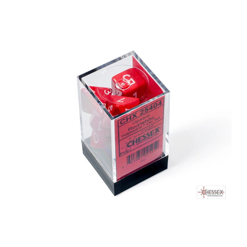 CHESSEX - Set de 7 dés - Opaques - Rouge/Blanc