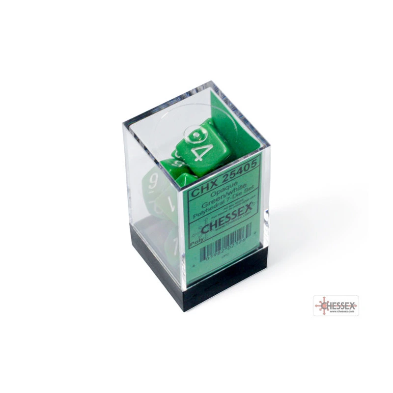 CHESSEX - Set de 7 dés - Opaques - Vert/Blanc