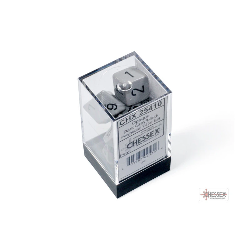 CHESSEX - Set de 7 dés - Opaques - Gris/Noir