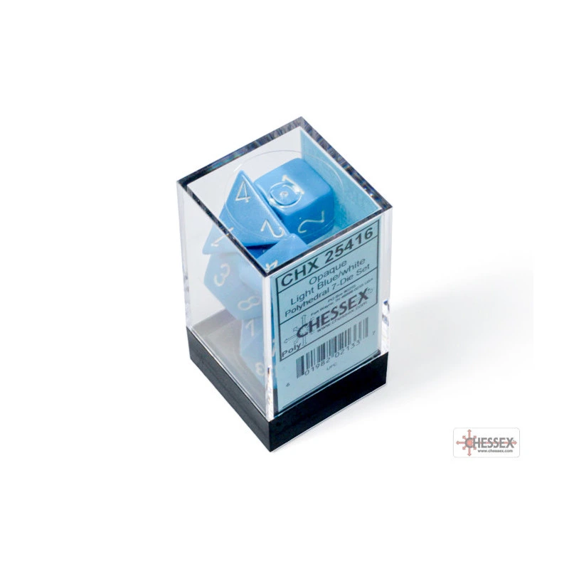 CHESSEX - Set de 7 dés - Opaques - Bleu Clair/Blanc