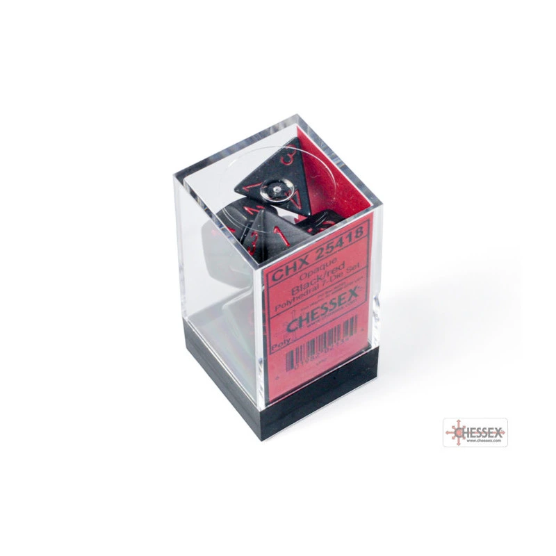 CHESSEX - Set de 7 dés - Opaques - Noir/Rouge