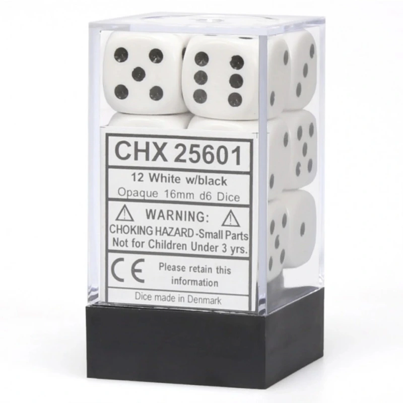CHESSEX - Set de 12 dés 6 - Opaques - Blanc/Noir