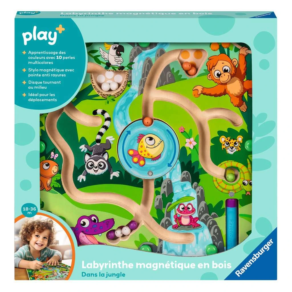 Play+ Labyrinthe magnétique en bois : Dans la jungle - 18 mois +