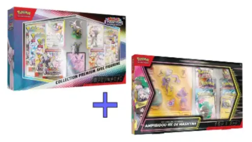 Bundle 2 Coffrets Pokemon : coffret Noctali et Mentali 8.5 avec figurine + coffret Ampibidou ex de Mashynn
