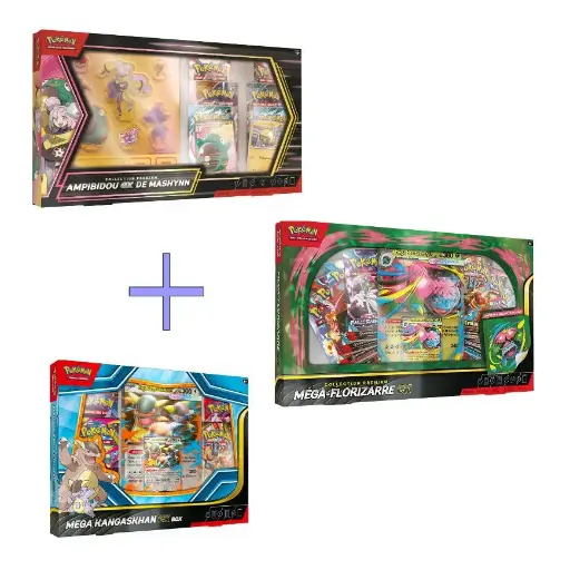 Pokemon : Bundle Coffret Mega Kangourex Ex + Mega Florizarre Ex + Ampibidou Ex de Mashynn